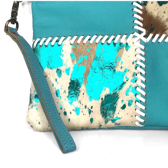 1 LEFT! Handmade Genuine Leather Metallic Foil Stitch Detail Clutch - Picture 2 of 5